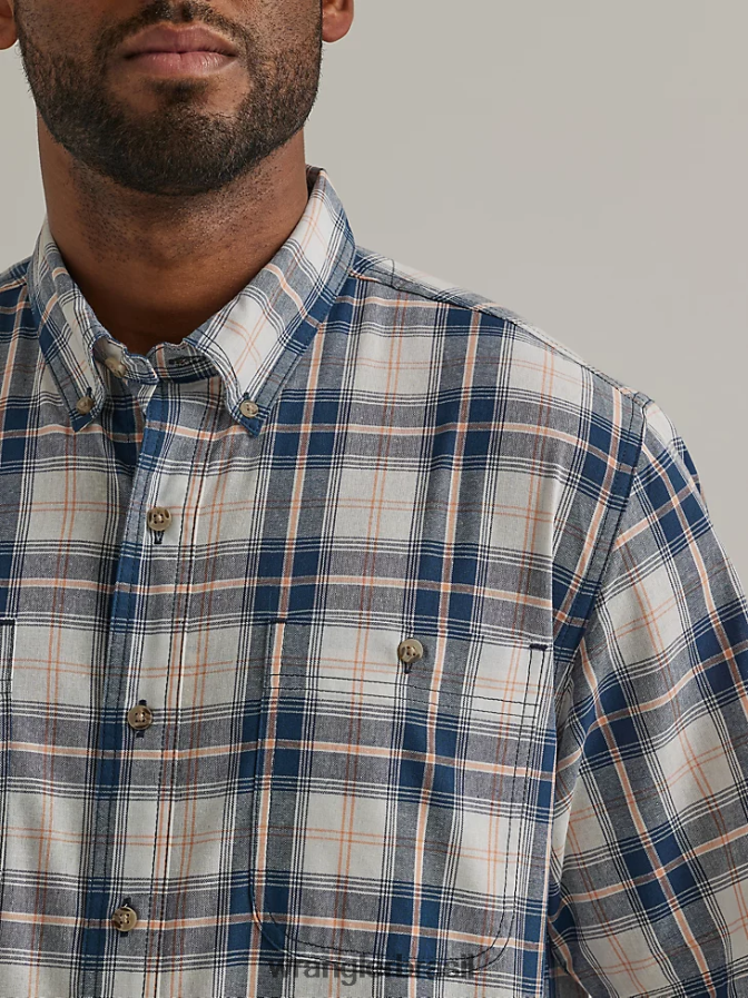 Wrangler Camisa xadrez de botão com manga curta e fácil cuidado marinha escura (112325891) homens roupas 00LN6N343