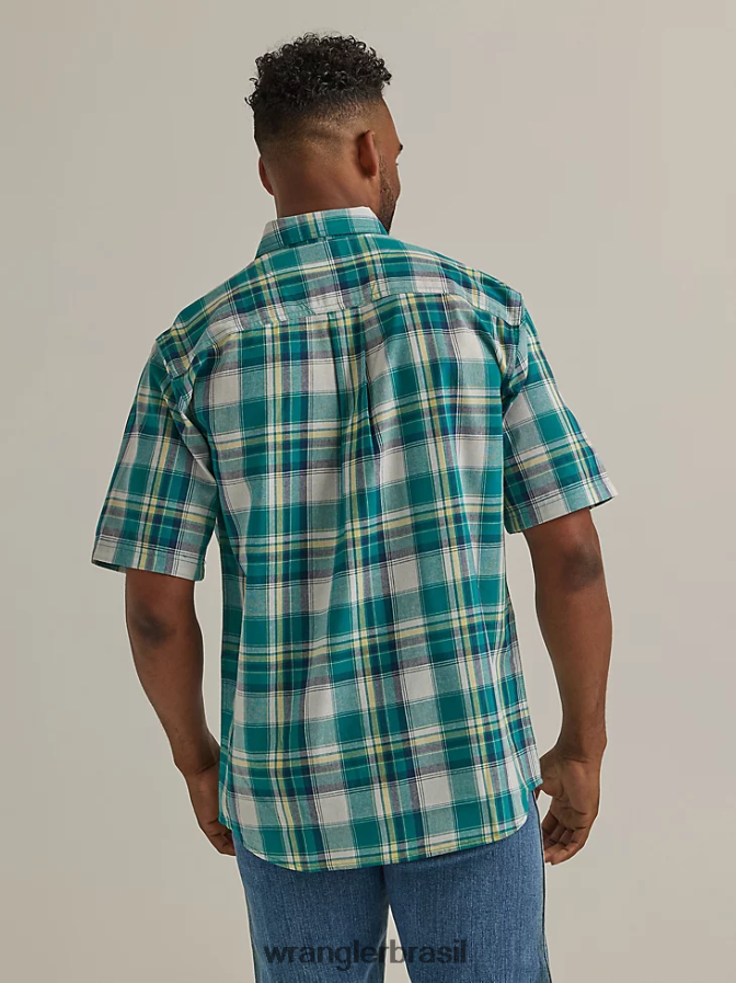 Wrangler Camisa xadrez de botão com manga curta e fácil cuidado verde-azulado variável (112325890) homens roupas 00LN6N345