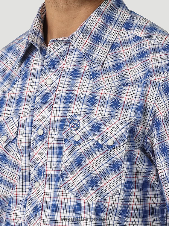 Wrangler Camisa xadrez retrô de manga curta ocidental com bolso com aba dente de serra marinha piquenique (112326335) homens roupas 00LN6N431