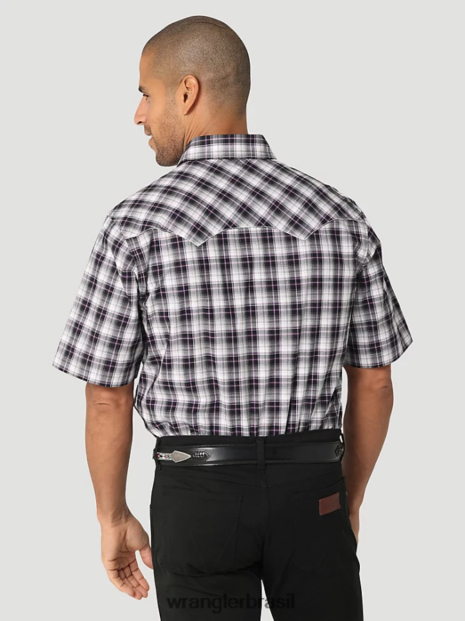 Wrangler Camisa xadrez retrô de manga curta ocidental com bolso com aba dente de serra preto branco (112324673) homens roupas 00LN6N428