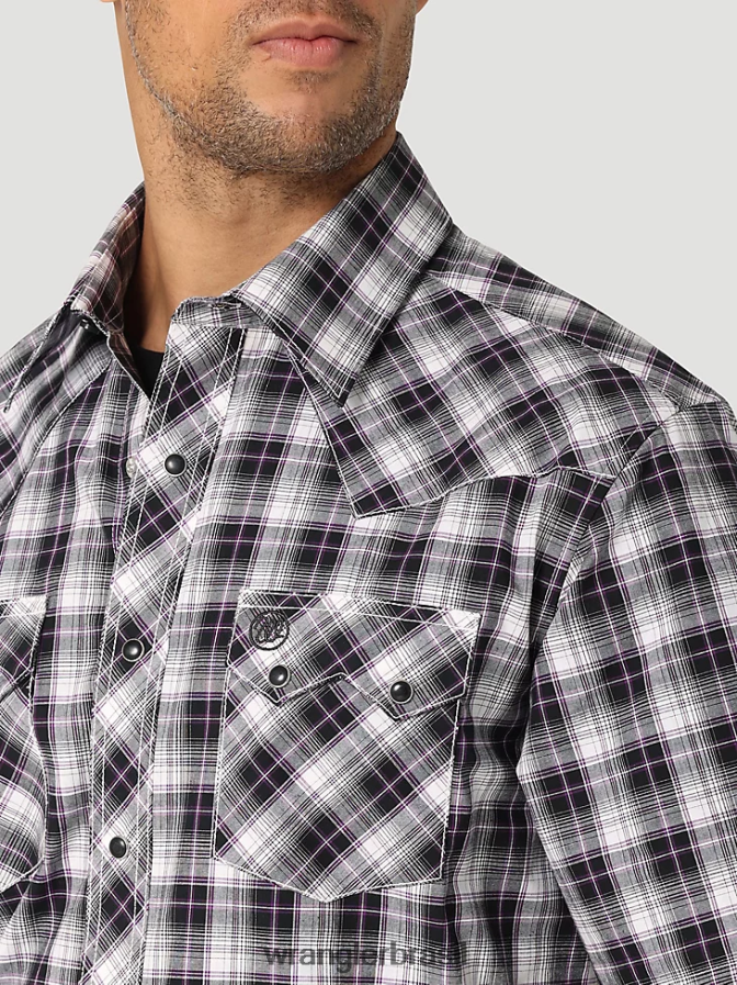 Wrangler Camisa xadrez retrô de manga curta ocidental com bolso com aba dente de serra preto branco (112324673) homens roupas 00LN6N428