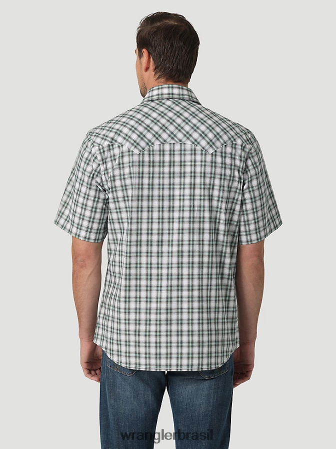 Wrangler Camisa xadrez retrô de manga curta ocidental com bolso com aba dente de serra verde piquenique (112326336) homens roupas 00LN6N430