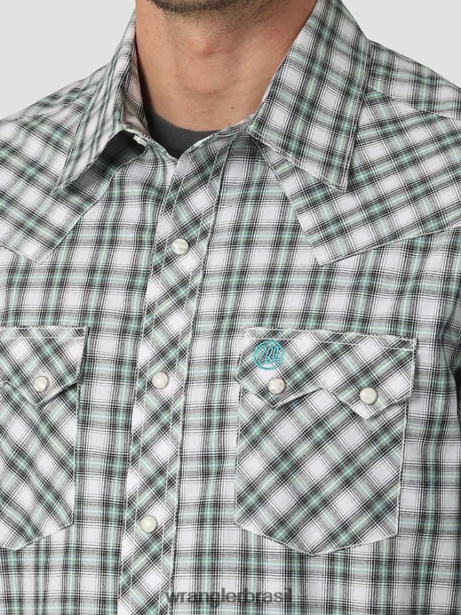Wrangler Camisa xadrez retrô de manga curta ocidental com bolso com aba dente de serra verde piquenique (112326336) homens roupas 00LN6N430
