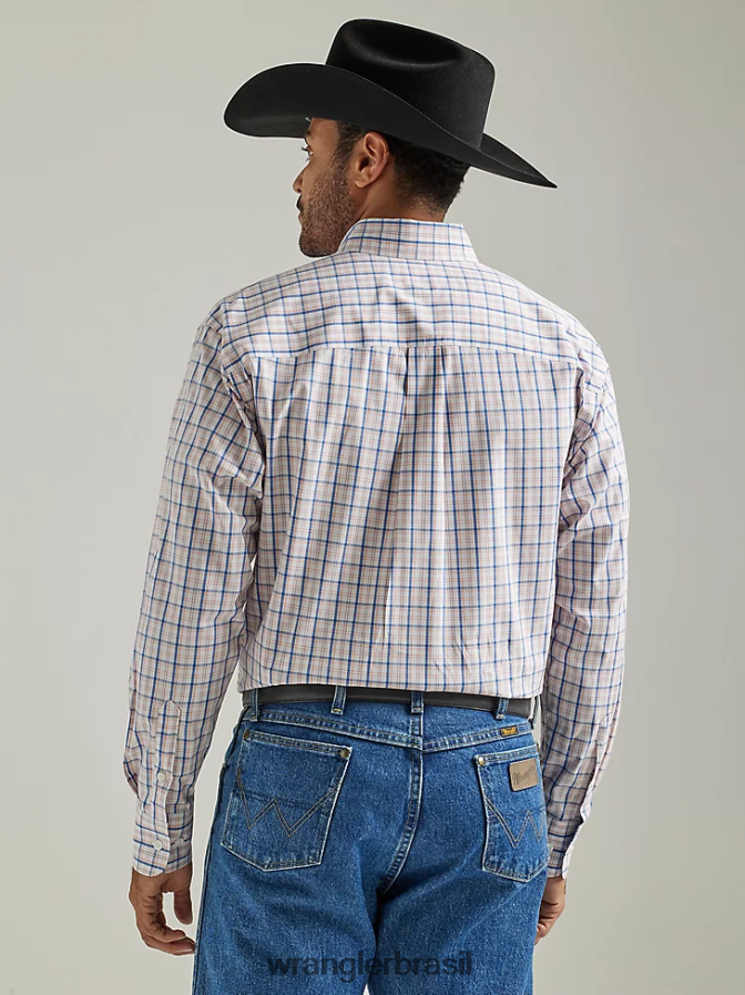 Wrangler George Strait camisa xadrez de manga comprida com dois bolsos e botões casca de laranja madras (112327839) homens roupas 00LN6N326