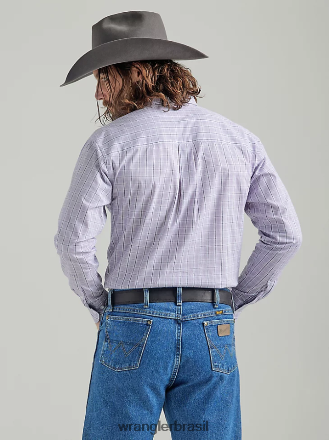 Wrangler George Strait camisa xadrez de manga comprida com dois bolsos e botões lilás (112324814) homens roupas 00LN6N324