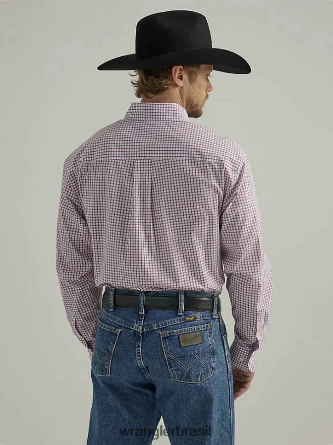Wrangler George Strait camisa xadrez de manga comprida com dois bolsos e botões verifique vermelho (112327838) homens roupas 00LN6N325