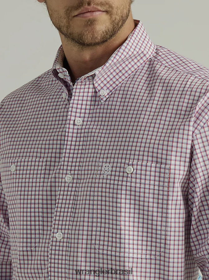 Wrangler George Strait camisa xadrez de manga comprida com dois bolsos e botões verifique vermelho (112327838) homens roupas 00LN6N325