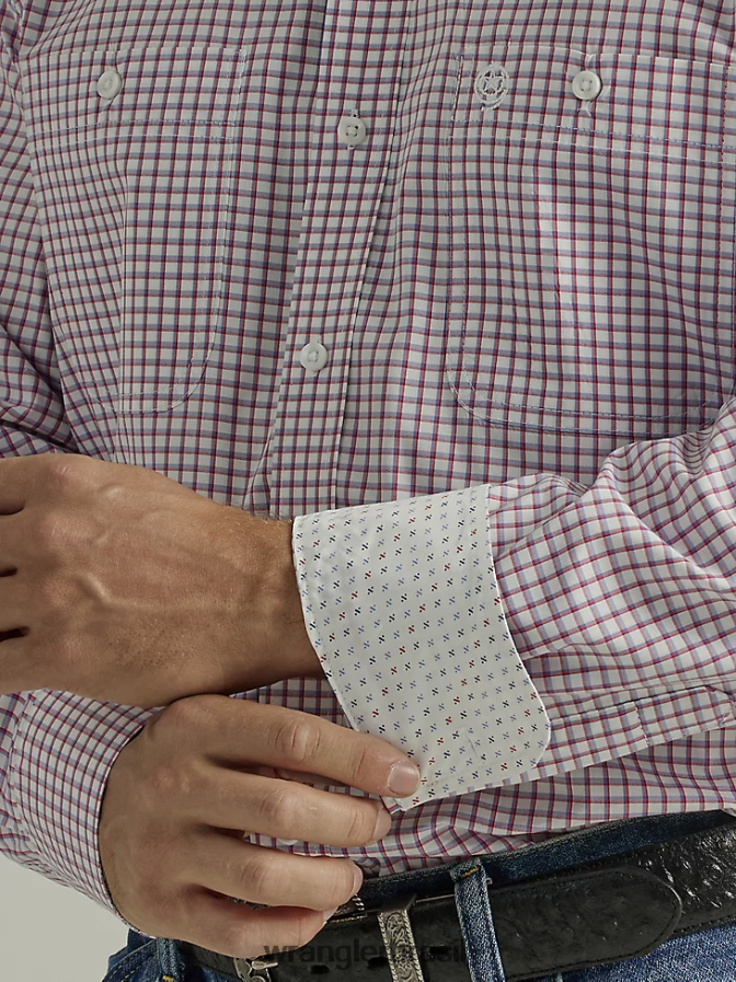 Wrangler George Strait camisa xadrez de manga comprida com dois bolsos e botões verifique vermelho (112327838) homens roupas 00LN6N325