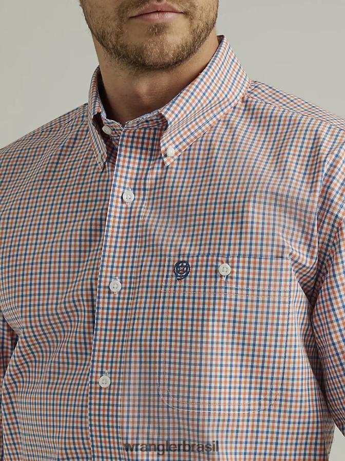 Wrangler George Strait camisa xadrez de manga curta com 1 bolso e botão casca de laranja (112327816) homens roupas 00LN6N312