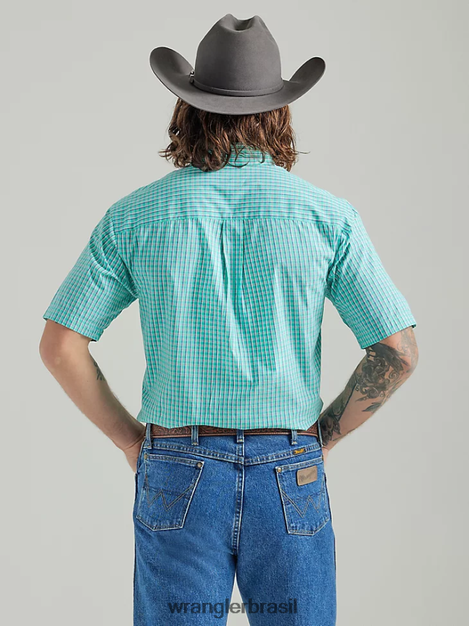 Wrangler George Strait camisa xadrez de manga curta com 1 bolso e botão verde-azulado (112324874) homens roupas 00LN6N307