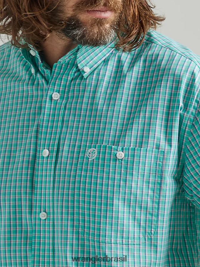 Wrangler George Strait camisa xadrez de manga curta com 1 bolso e botão verde-azulado (112324874) homens roupas 00LN6N307