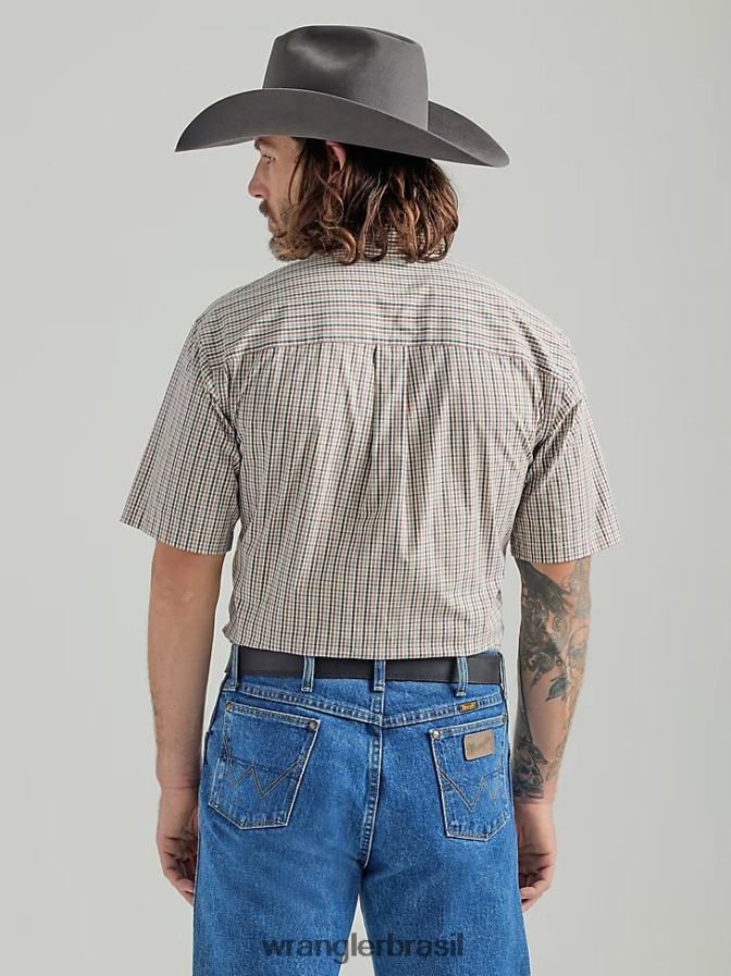 Wrangler George Strait camisa xadrez de manga curta com 1 bolso e botão vermelho oliva (112324873) homens roupas 00LN6N306