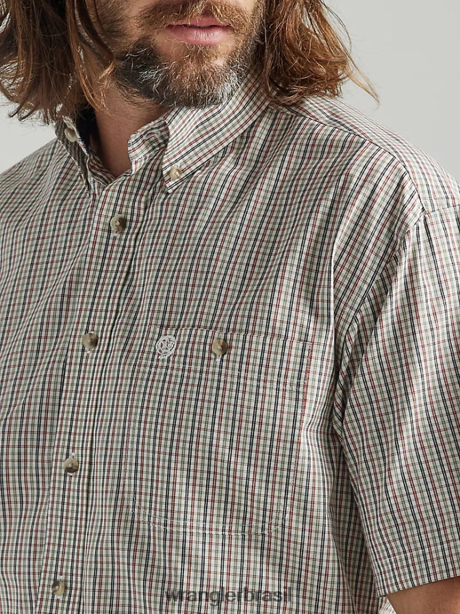 Wrangler George Strait camisa xadrez de manga curta com 1 bolso e botão vermelho oliva (112324873) homens roupas 00LN6N306