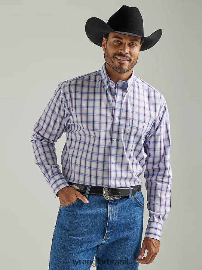Wrangler George Strait camisa xadrez de manga curta com 1 bolso e botão xadrez americana (112327830) homens roupas 00LN6N308