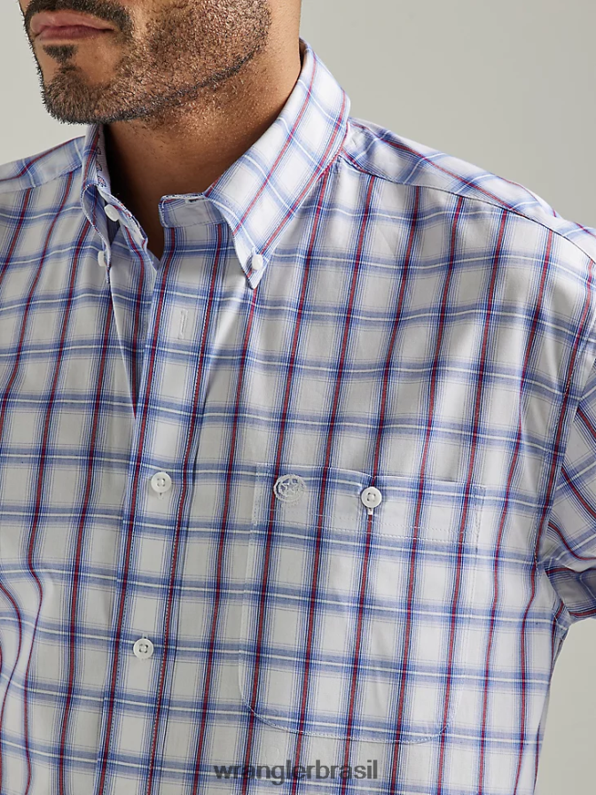 Wrangler George Strait camisa xadrez de manga curta com 1 bolso e botão xadrez americana (112327830) homens roupas 00LN6N308