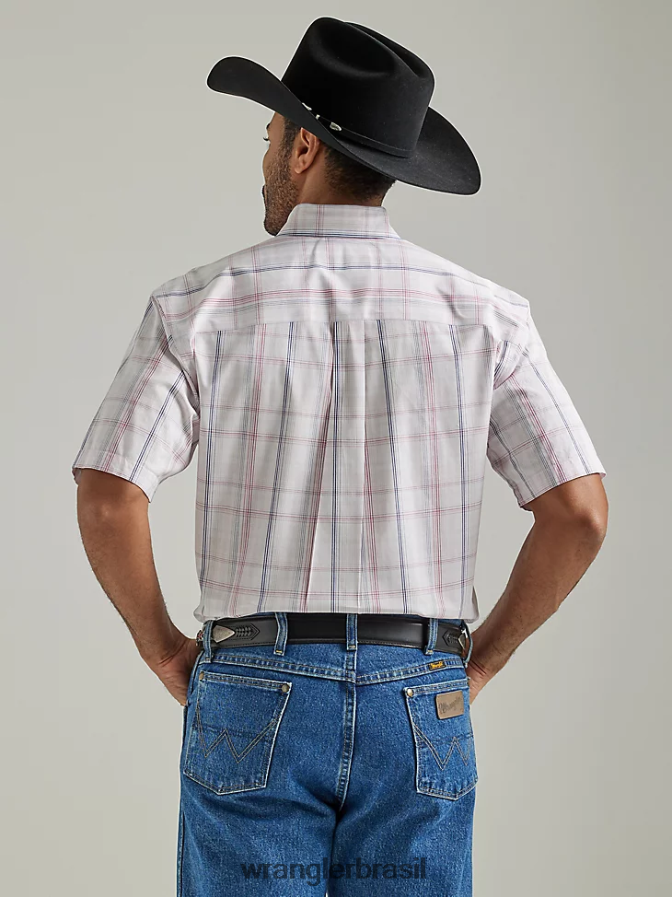 Wrangler George Strait camisa xadrez de manga curta com 1 bolso e botão xadrez rosa pastel (112327817) homens roupas 00LN6N310