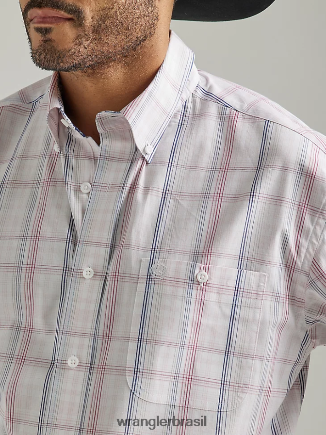Wrangler George Strait camisa xadrez de manga curta com 1 bolso e botão xadrez rosa pastel (112327817) homens roupas 00LN6N310