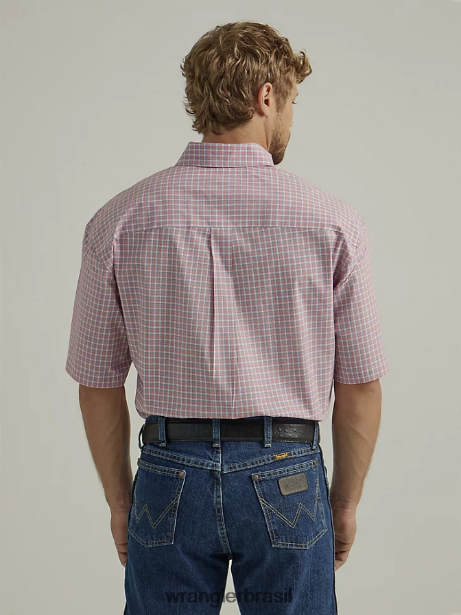 Wrangler George Strait camisa xadrez de manga curta com 1 bolso e botão xadrez vermelho brilhante (112327819) homens roupas 00LN6N311