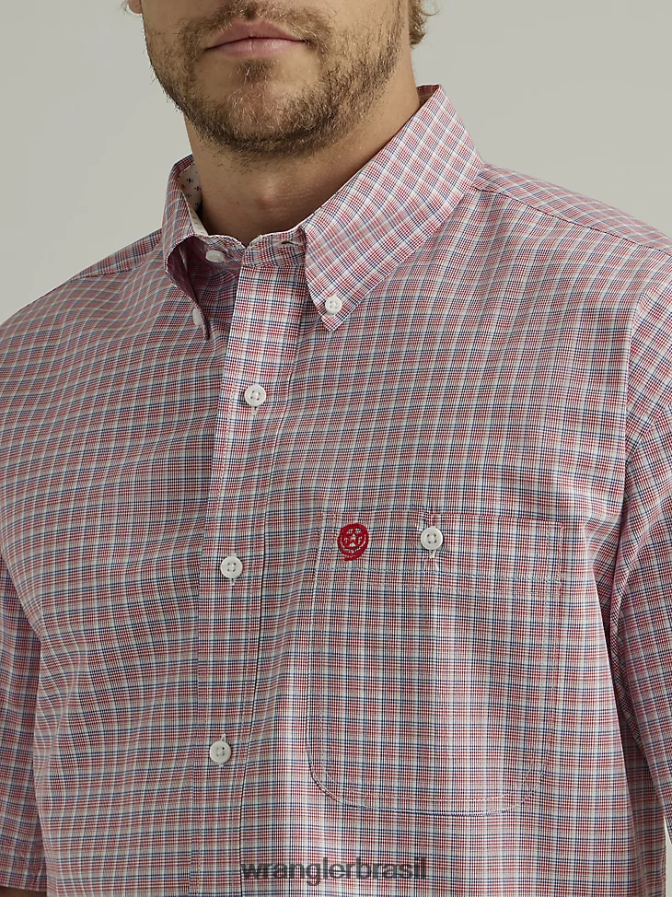 Wrangler George Strait camisa xadrez de manga curta com 1 bolso e botão xadrez vermelho brilhante (112327819) homens roupas 00LN6N311