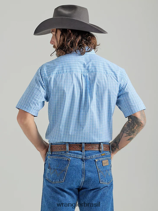 Wrangler George Strait camisa xadrez de manga curta com 2 bolsos e botões azul bebê (112324897) homens roupas 00LN6N333