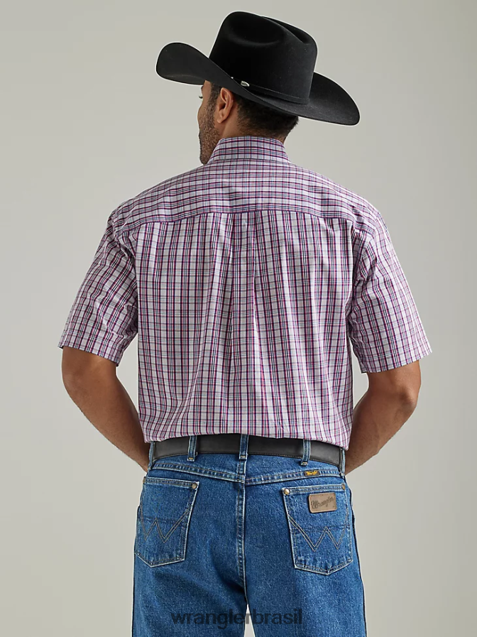 Wrangler George Strait camisa xadrez de manga curta com 2 bolsos e botões xadrez rosa médio (112327813) homens roupas 00LN6N334