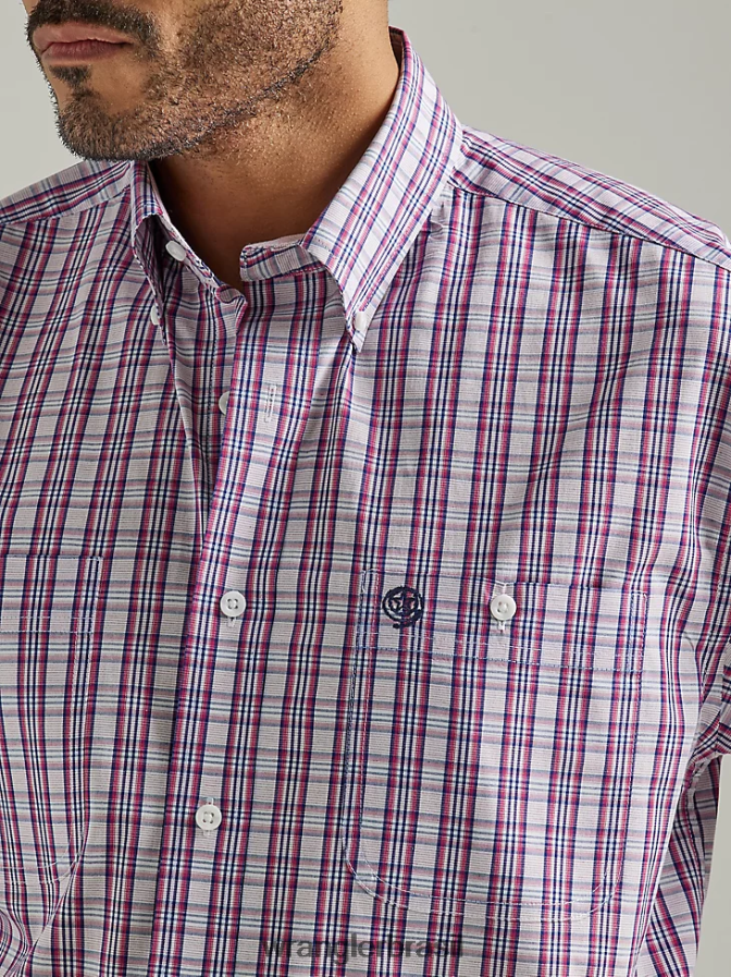 Wrangler George Strait camisa xadrez de manga curta com 2 bolsos e botões xadrez rosa médio (112327813) homens roupas 00LN6N334