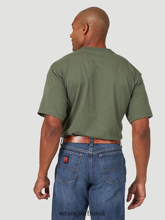 Wrangler Riggs Workwear Camiseta de desempenho de manga curta com 1 bolso verde avelã (3w701hg) homens roupas 00LN6N279
