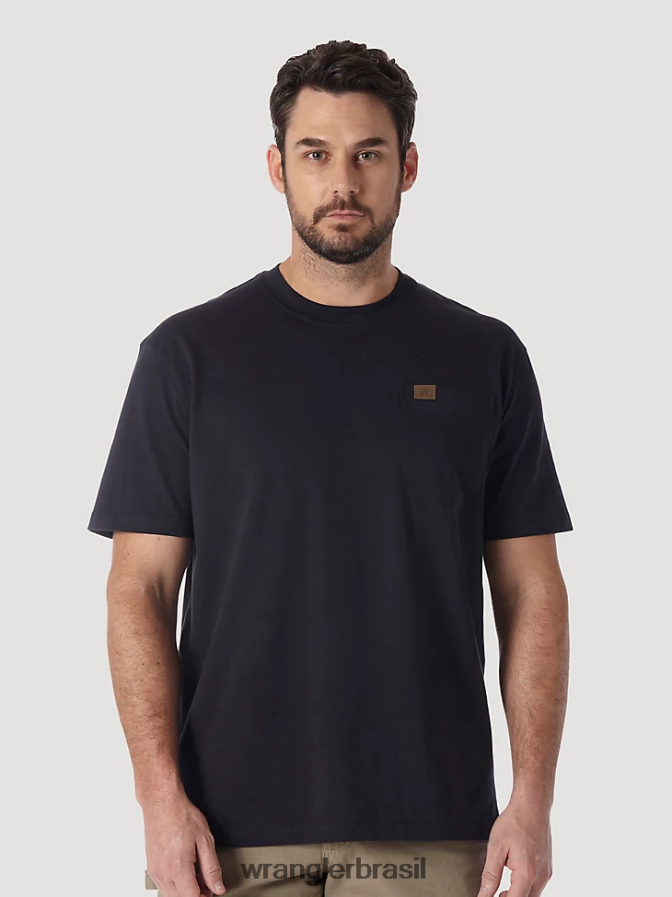 Wrangler Riggs Workwear Camiseta de manga comprida com 1 bolso preto (3w702bk) homens roupas 00LN6N284