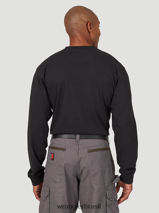 Wrangler Riggs Workwear Camiseta de manga comprida com 1 bolso preto (3w702bk) homens roupas 00LN6N284