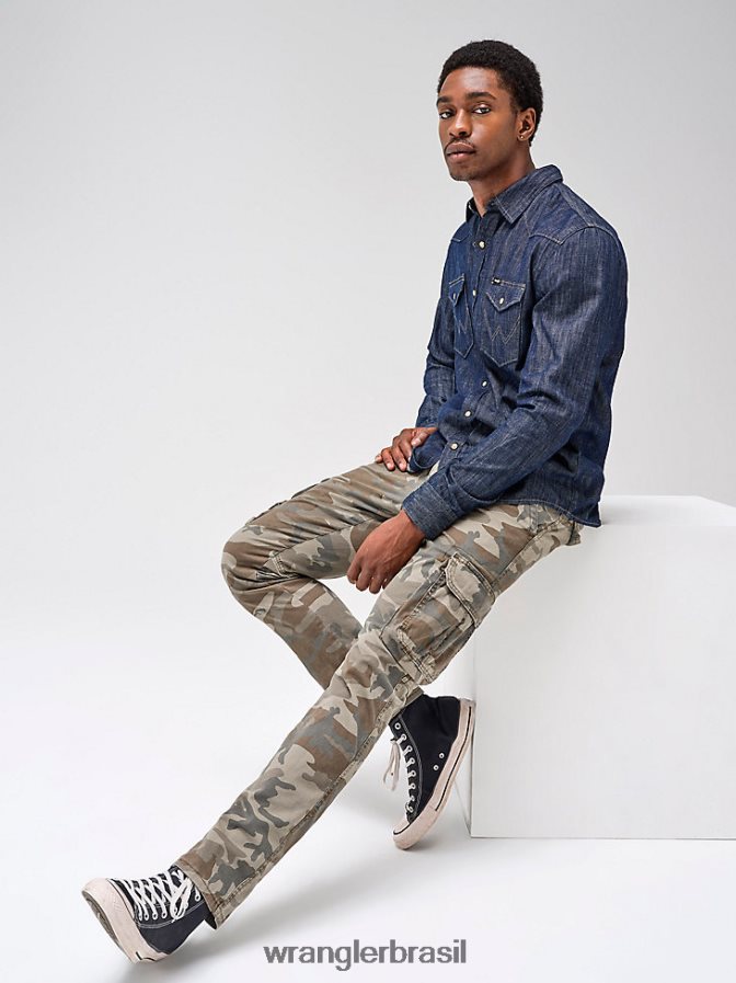 Wrangler calça cargo flex cônica camuflagem marrom da selva (112326274) homens roupas 00LN6N228