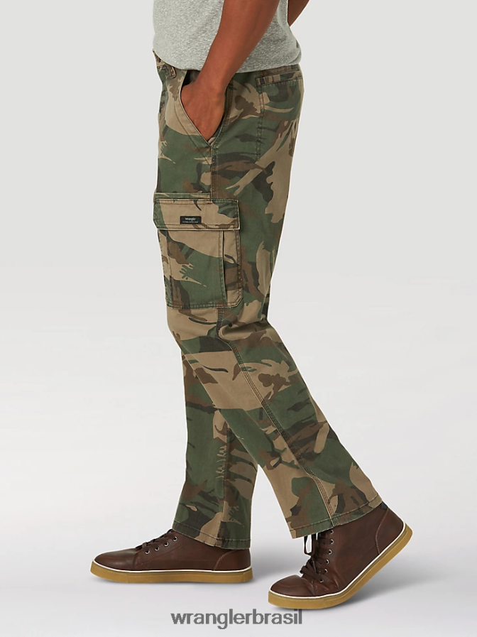 Wrangler calça cargo flex premium cinco estrelas com ajuste relaxado camuflagem marrom verde (70abw4m) homens roupas 00LN6N220