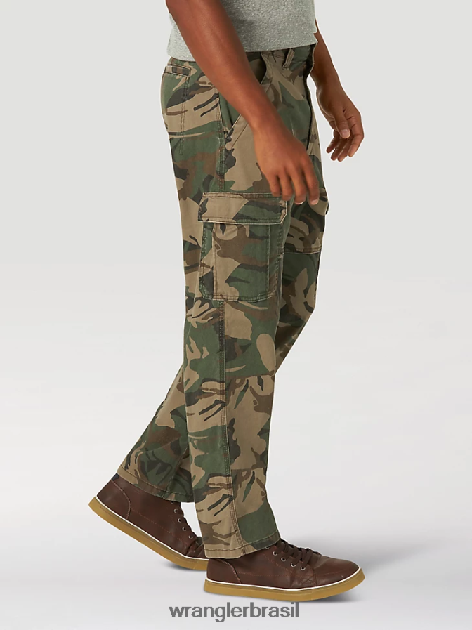 Wrangler calça cargo flex premium cinco estrelas com ajuste relaxado camuflagem marrom verde (70abw4m) homens roupas 00LN6N220