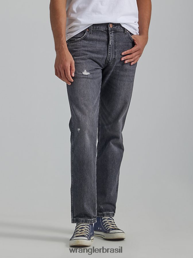 Wrangler calça jeans reta greensboro preto rasgado (112335458) homens roupas 00LN6N65