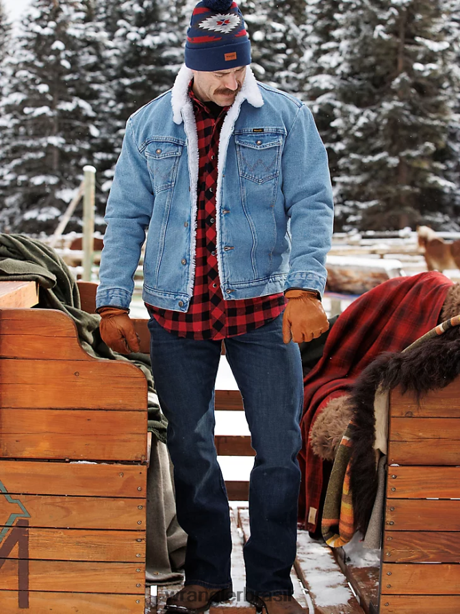 Wrangler calça jeans retrô slim fit madeira (112323402) homens roupas 00LN6N10