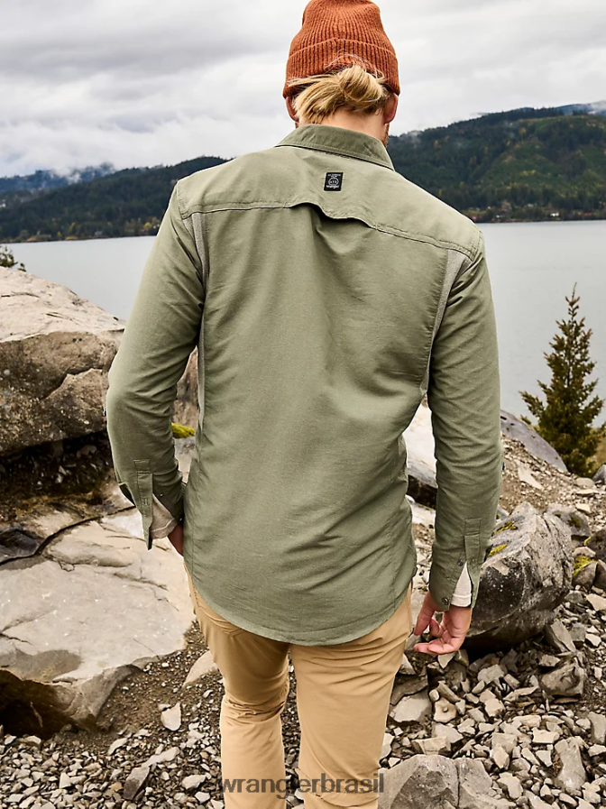 Wrangler camisa atg mix material azeitona empoeirada (nsb89dv) homens roupas 00LN6N377