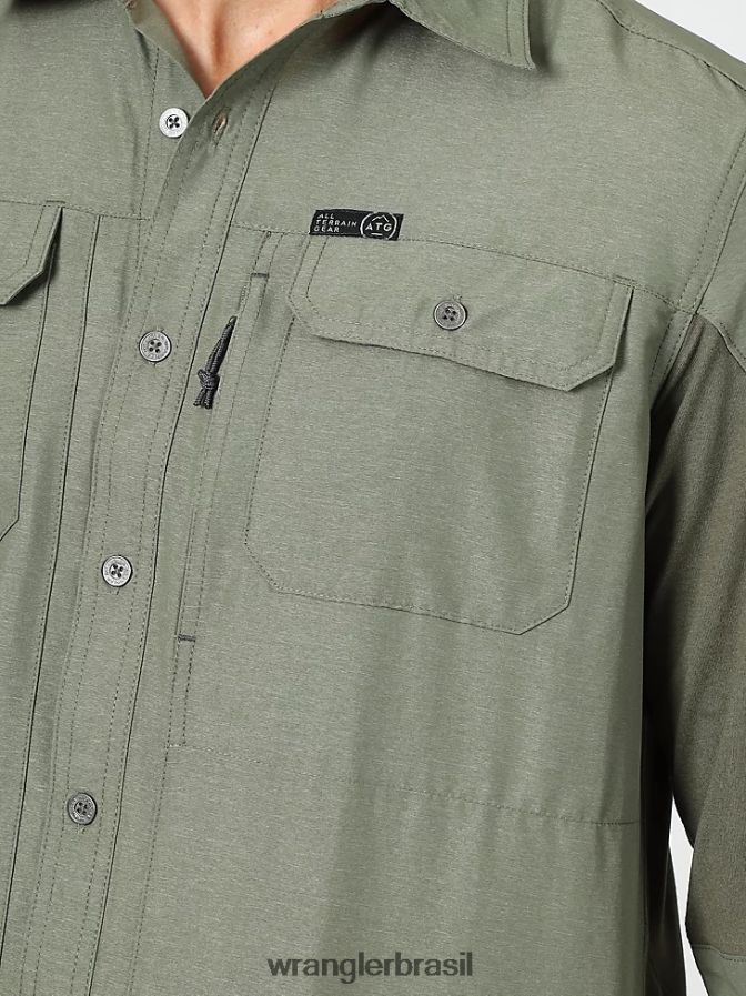 Wrangler camisa atg mix material azeitona empoeirada (nsb89dv) homens roupas 00LN6N377