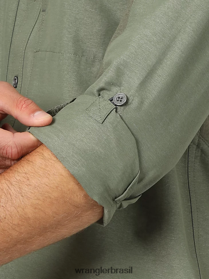 Wrangler camisa atg mix material azeitona empoeirada (nsb89dv) homens roupas 00LN6N377