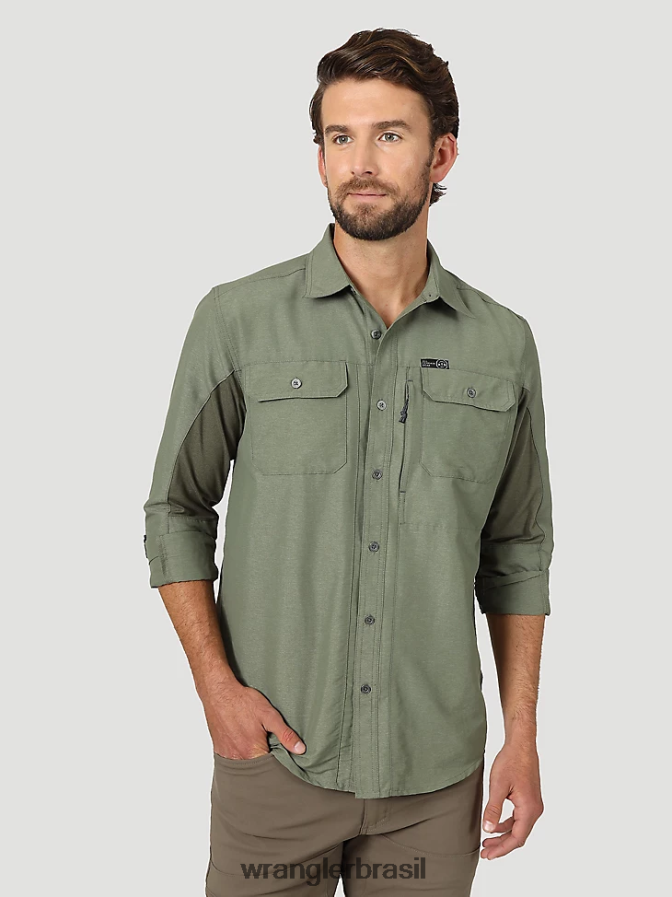 Wrangler camisa atg mix material azeitona empoeirada (nsb89dv) homens roupas 00LN6N635