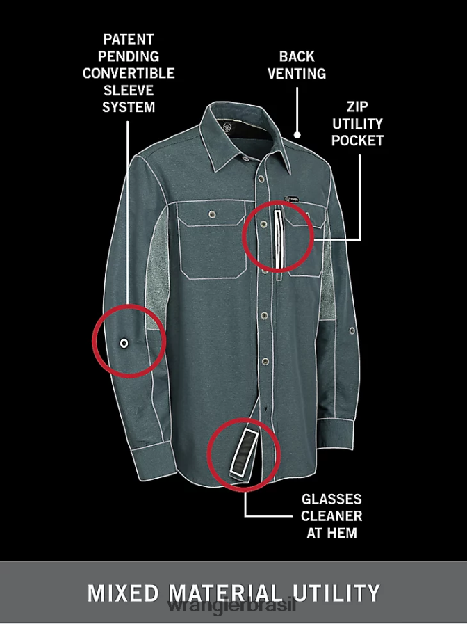 Wrangler camisa atg mix material azeitona empoeirada (nsb89dv) homens roupas 00LN6N635
