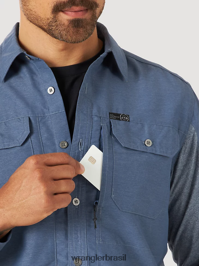 Wrangler camisa atg mix material índigo vintage (nsb89vn) homens roupas 00LN6N378