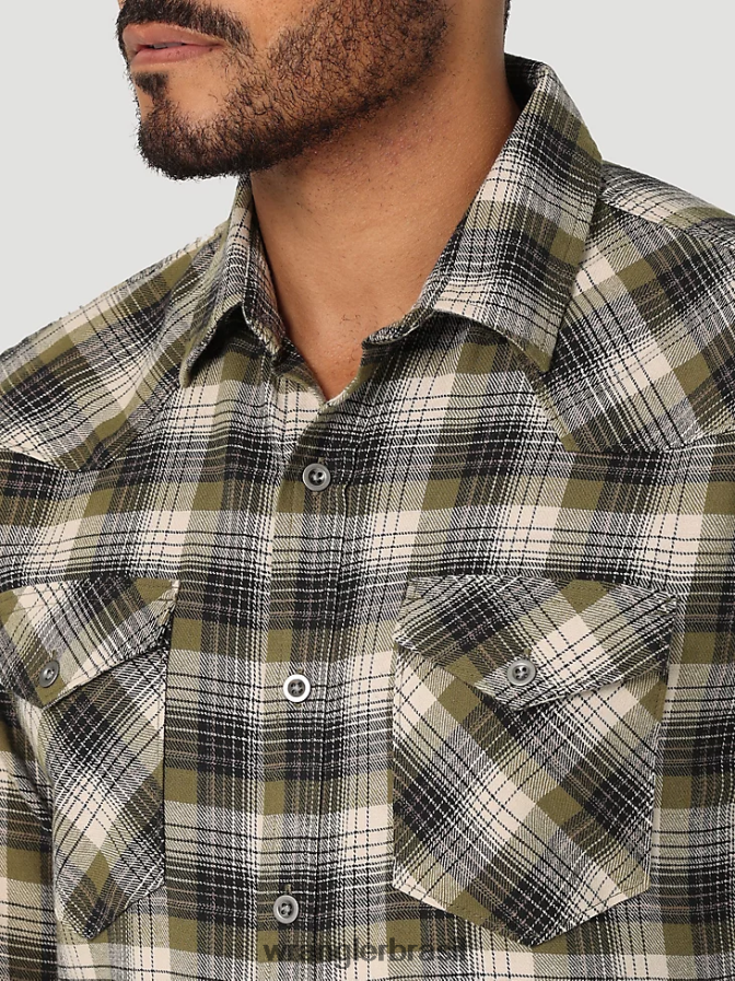 Wrangler camisa de flanela nuvem livre para esticar azeitona capuleto (112324434) homens roupas 00LN6N381