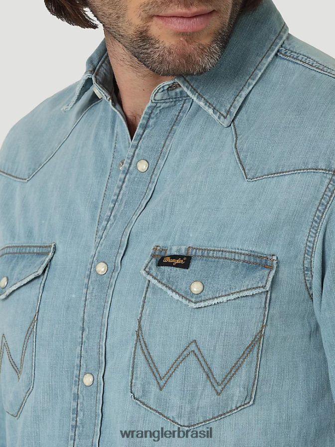 Wrangler camisa de herança azul gelado (112319096) homens roupas 00LN6N477