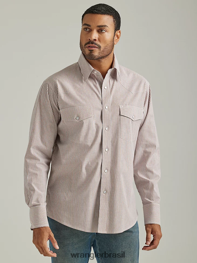 Wrangler camisa de pressão ocidental - broadcloth sólido de manga comprida branco (71105wh) homens roupas 00LN6N449