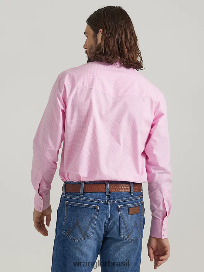 Wrangler camisa de pressão ocidental - broadcloth sólido de manga comprida branco (71105wh) homens roupas 00LN6N449