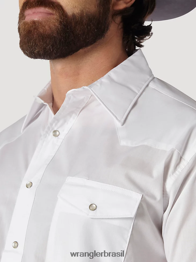 Wrangler camisa de pressão ocidental - broadcloth sólido de manga comprida branco (71105wh) homens roupas 00LN6N449