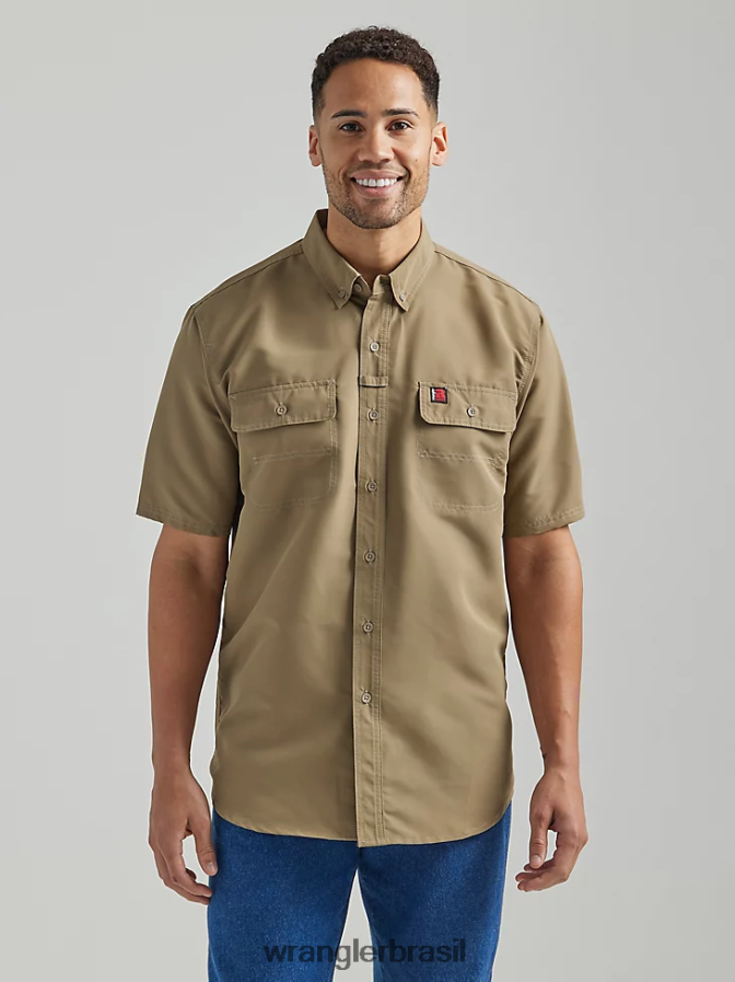 Wrangler camisa de trabalho leve riggs workwear cáqui escuro (112325420) homens roupas 00LN6N348