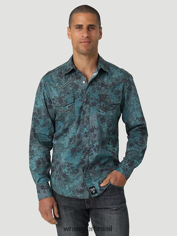 Wrangler camisa de trabalho sólida com corte cowboy e acabamento firme manga longa ocidental couro cru (ms71519) homens roupas 00LN6N416