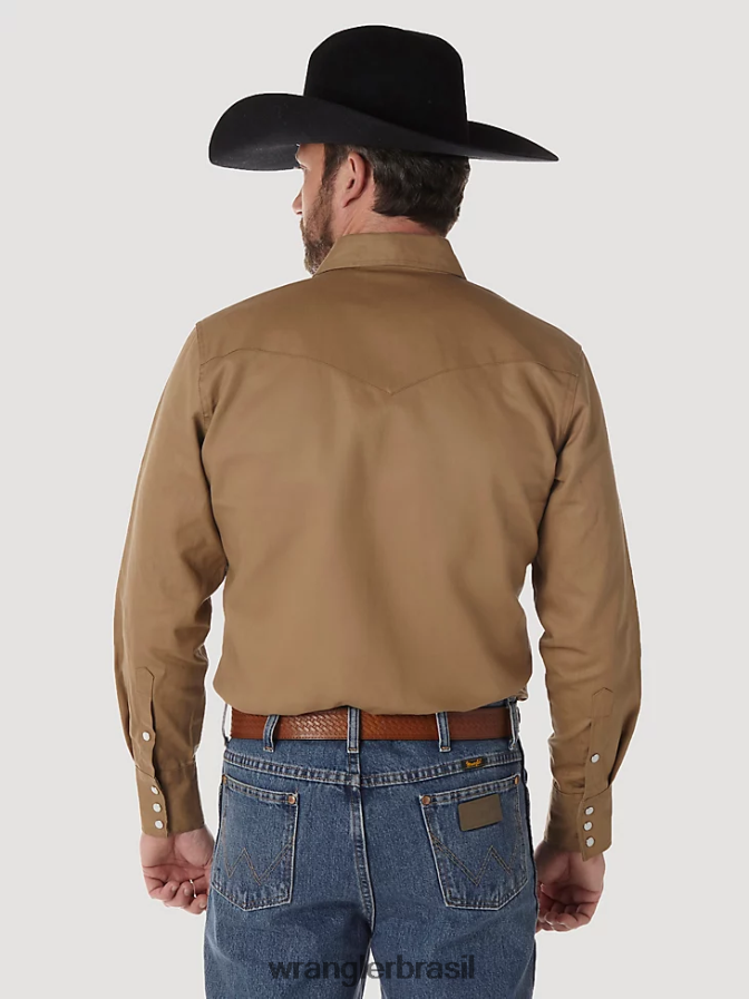 Wrangler camisa de trabalho sólida com corte cowboy e acabamento firme manga longa ocidental couro cru (ms71519) homens roupas 00LN6N416