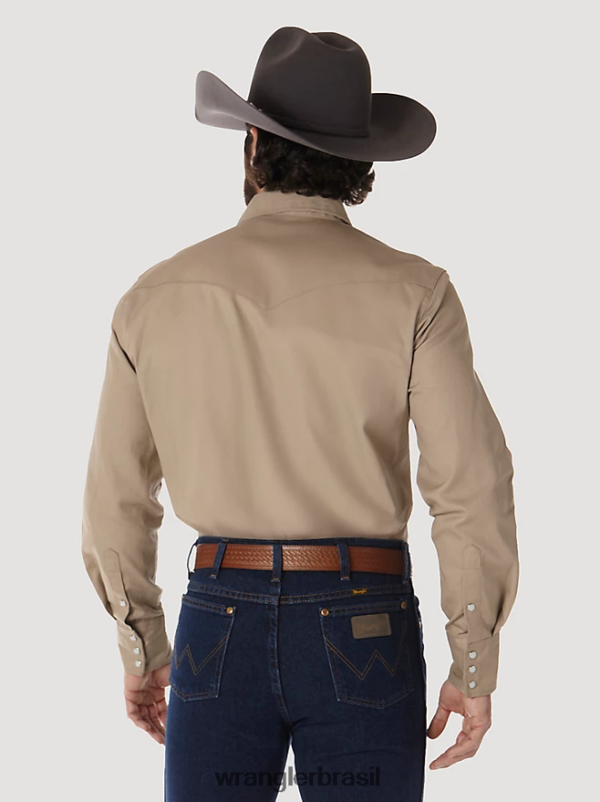 Wrangler camisa de trabalho sólida com corte cowboy e acabamento firme manga longa ocidental cáqui (ms70319) homens roupas 00LN6N417