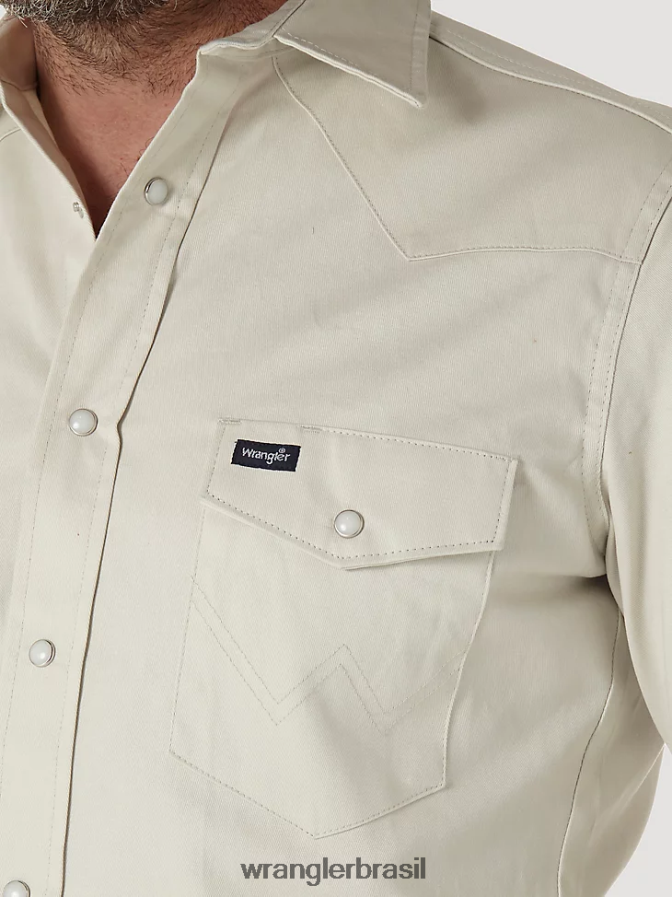 Wrangler camisa de trabalho sólida com corte cowboy e acabamento firme manga longa ocidental pedra (ms71319) homens roupas 00LN6N418